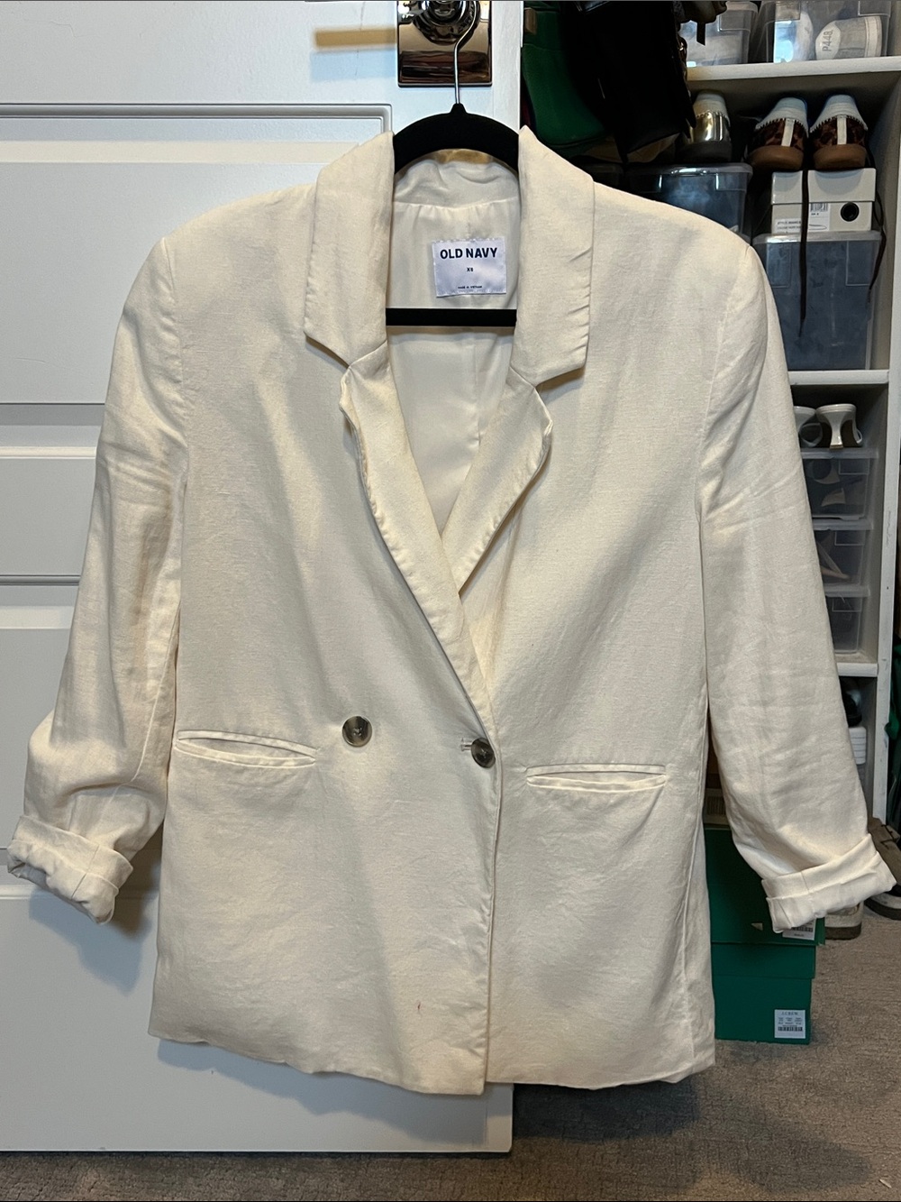 Old Navy Women's Cream Double-Breasted Linen Blazer